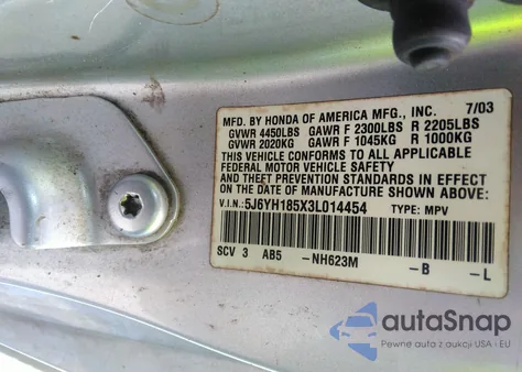 2003 Honda Element Ex z USA, uszkodzony, nr VIN 5J6YH185X3L014454